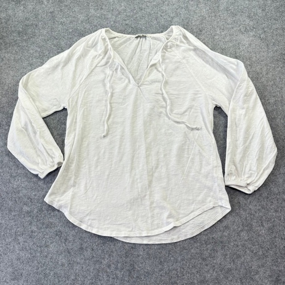 Z Supply White Shirt Cotton Slub Long Sleeve Tie V-Neck Blouse Top Casual Summer